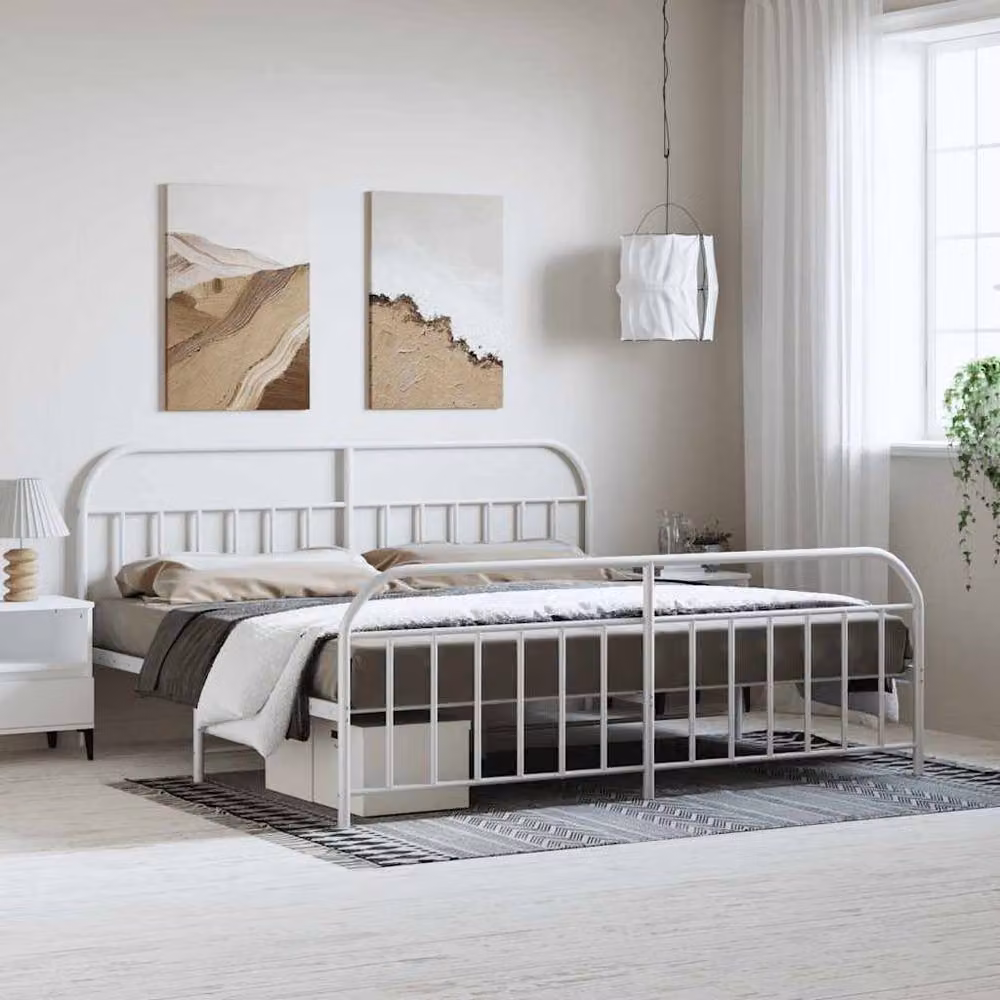 Berkfield Home Metal Bed Frame with Headboard and Footboard in White W/D/H: 193 x 203 cm – 2