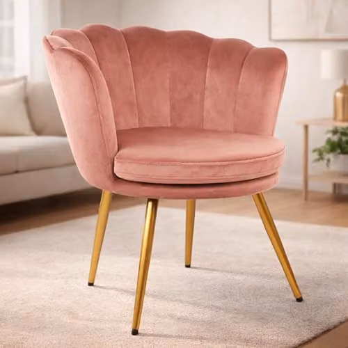 Genesis Flora Velvet Accent Tub Chair with Petal Back and Gold Metal Legs in Dusty Pink