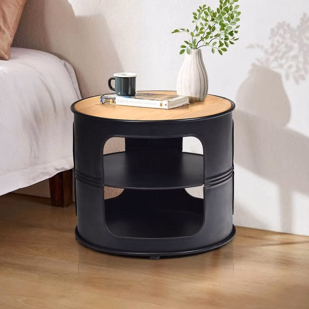 SPETLEK 3-Tier Round Black Wood and Metal Coffee and Snack Table – 4