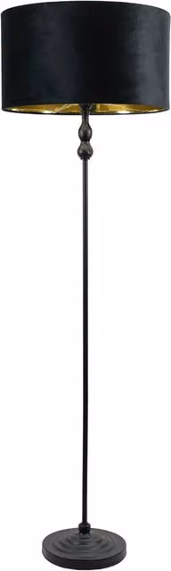 Maggie Black Candlestick Floor Lamp with Black Velvet and Gold Inner Shade