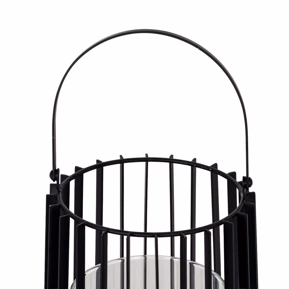 Lemon Pavilion Lynk Large Lantern with Handle and Candle Holder, Black, W/D/H: 22 x 22 x 50 cm – 3