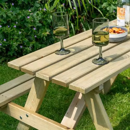 Rowlinson Traditional 4 Seater Wooden Picnic Table in Brown, L120 x W120 x H71 cm – 5