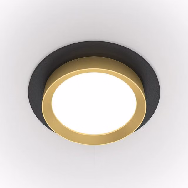 Maytoni Hoop Round Recessed Downlight in Black and Gold with GX53 Bulb Replacement