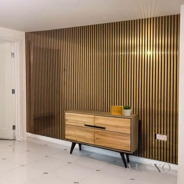 ALUXO Set of 2 Acoustic 3D Real Wood Slatted Wall Panels in Gold Metallic