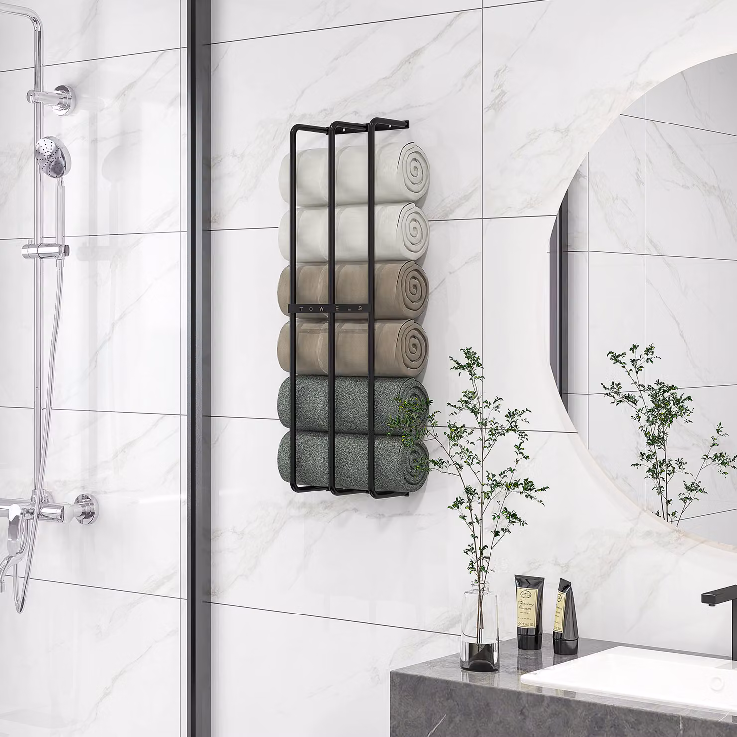 HOMCOM Black Metal Wall Mounted Towel Rail, W/D/H: 21 x 12 x 74 cm – 2
