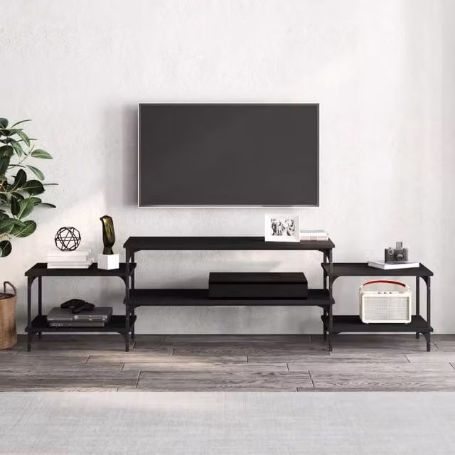 Berkfield Home Modern Black TV Cabinet in Engineered Wood W/D/H: 197 x 35 x 52 cm – 1