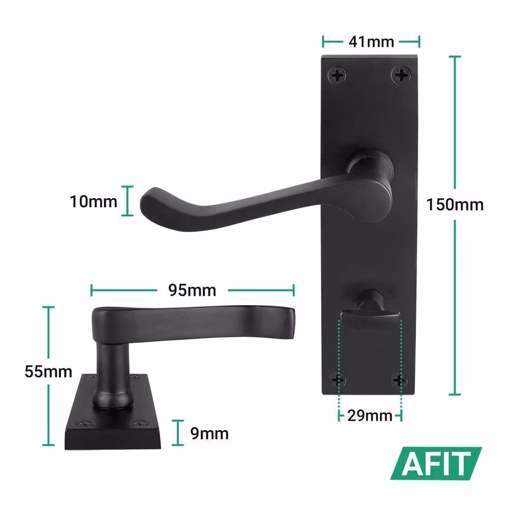 AFIT Matt Black Scroll Bathroom Handle Lock and Hinge Set, 1 Pair, W/D/H: 15 x 15 x 1.5 cm – 2