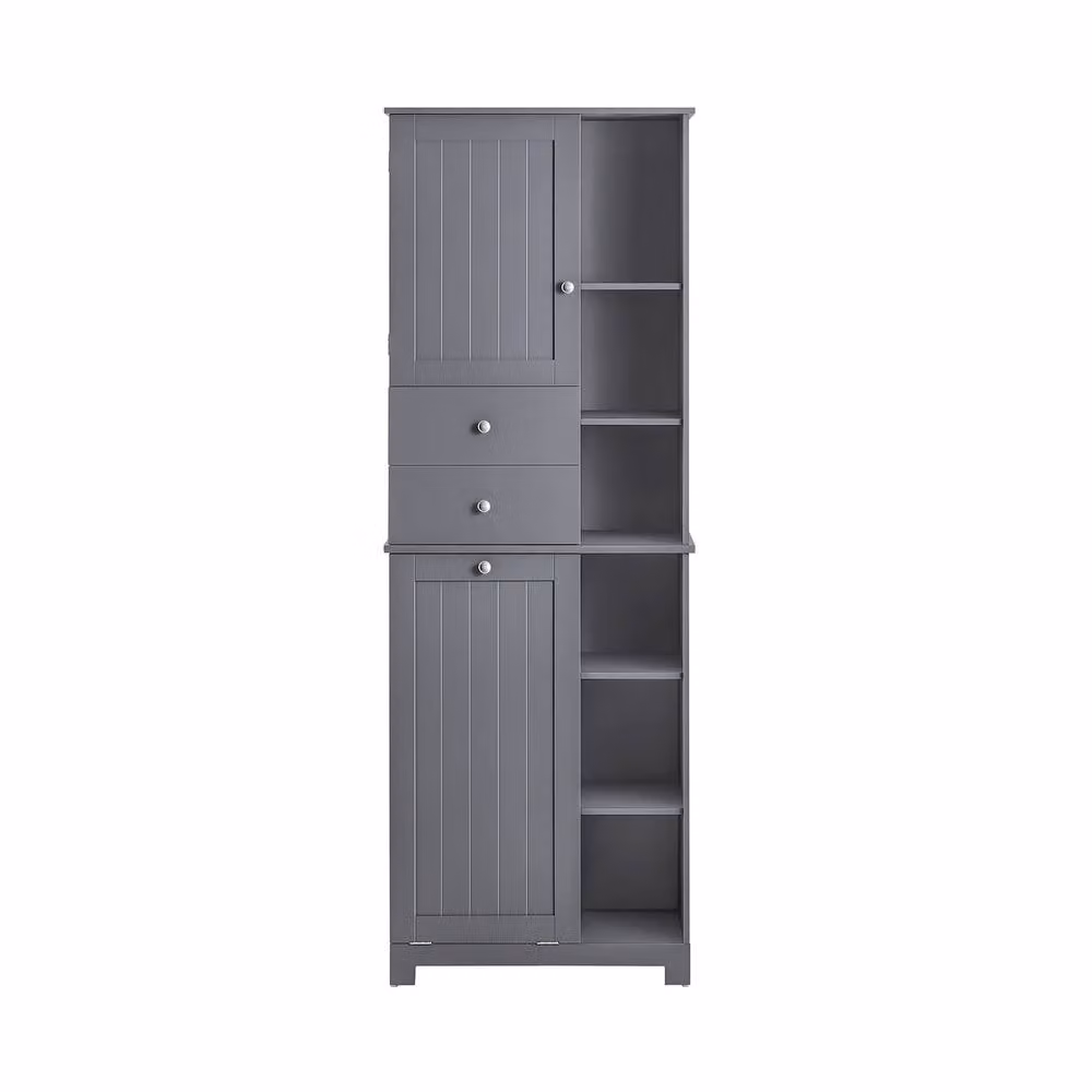 SoBuy Modern Bathroom Tall Cabinet in Dark Grey with Internal Shelves and Drawers – 2