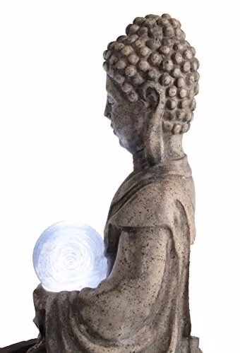 Primrose Buddha Crystal Ball Cascade Water Feature with LED Lights, Grey, H 66 cm x W 36 cm x D 36 cm – 6