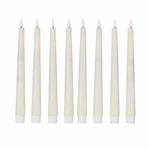 Lights4fun Set of 8 TruGlow Ivory Real Wax Flameless LED Taper Candles with Remote Control and Timer – 3