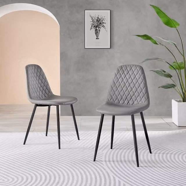 FurnitureboxUK Corona Set of 2 Grey Faux Leather Dining Chairs with Black Metal Legs