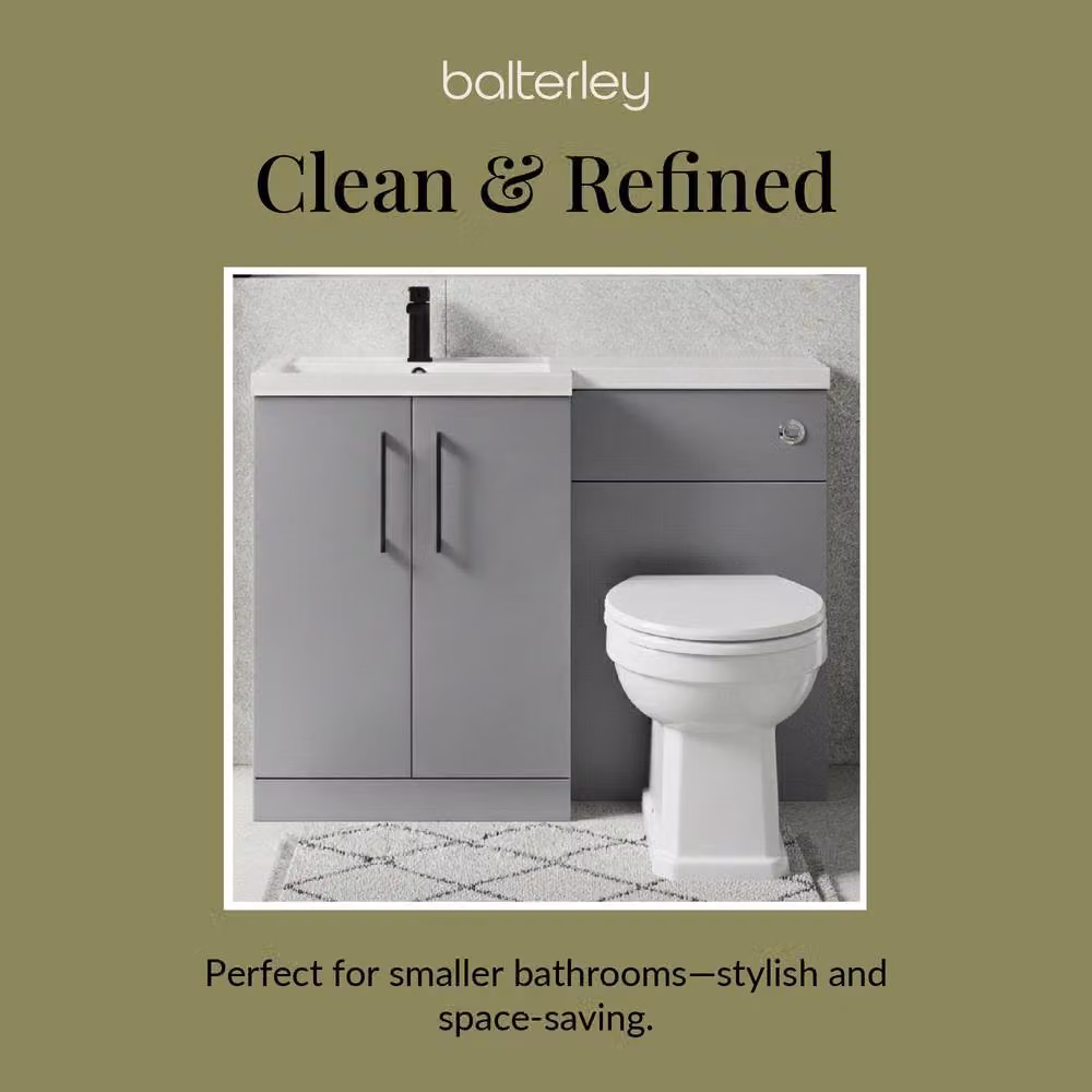 Balterley Modern Satin Grey Left-Hand Vanity and WC Unit Combination with Soft-Close Doors, W: 110 cm, H: 84 cm – 3