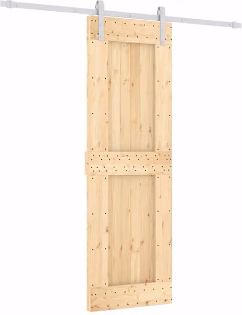 Berkfield Home Modern Sliding Door with Hardware Set, Solid Wood Pine, Brown, W: 70 cm, H: 210 cm