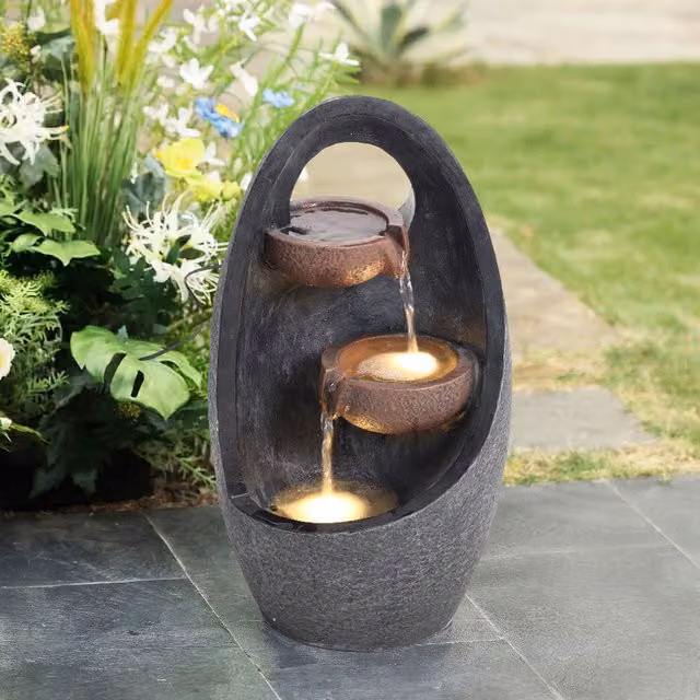 Breeins Grey Oval Egg Shape Stone Water Feature Cascade Fountain