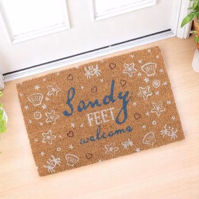 Kingsbury Gifts Nautical Sandy Feet Natural Coir Welcome Doormat, Blue and Brown, W: 60 cm, D: 40 cm