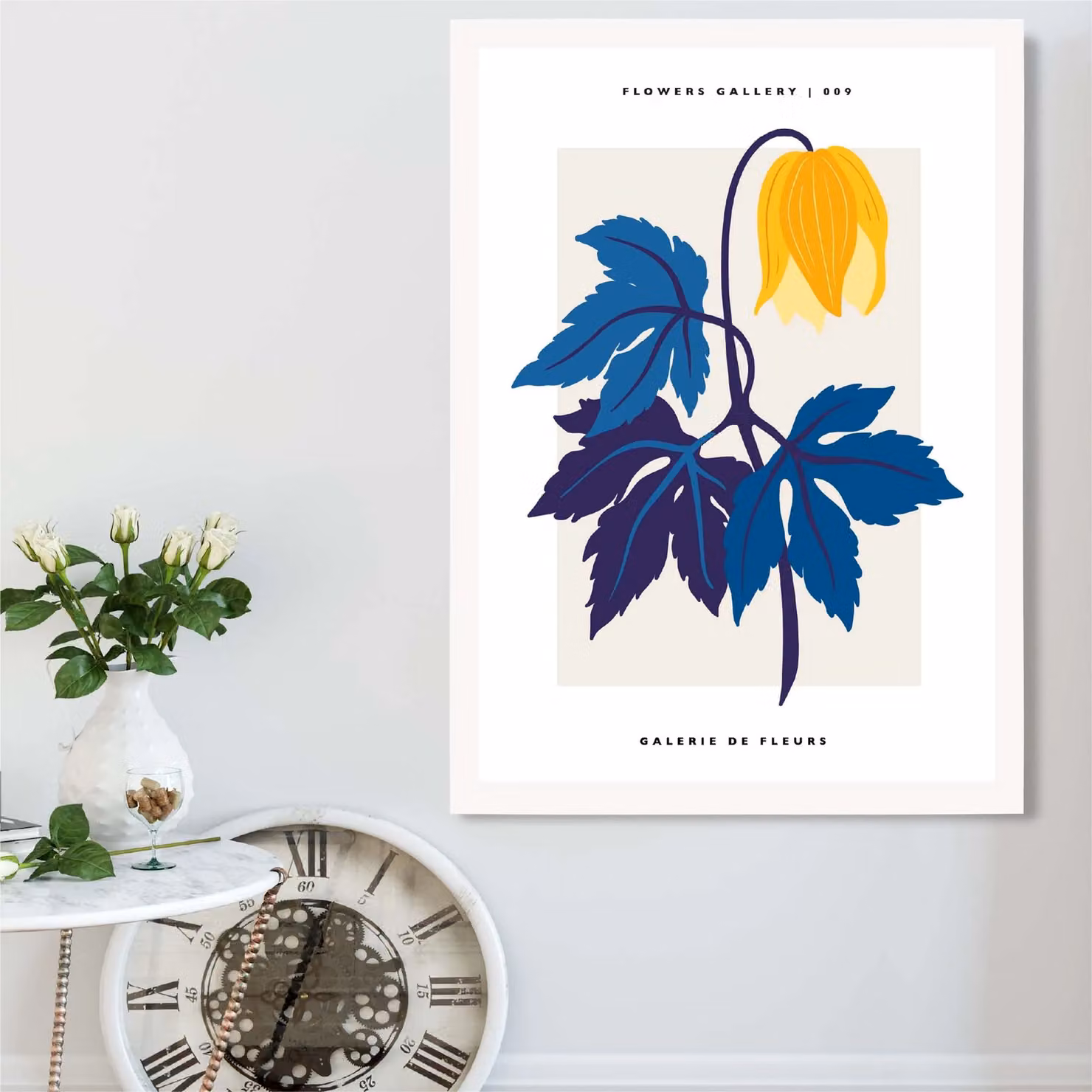 ARTZE Abstract Yellow and Blue Tulip Flower Market Gallery Framed Print in White – 2