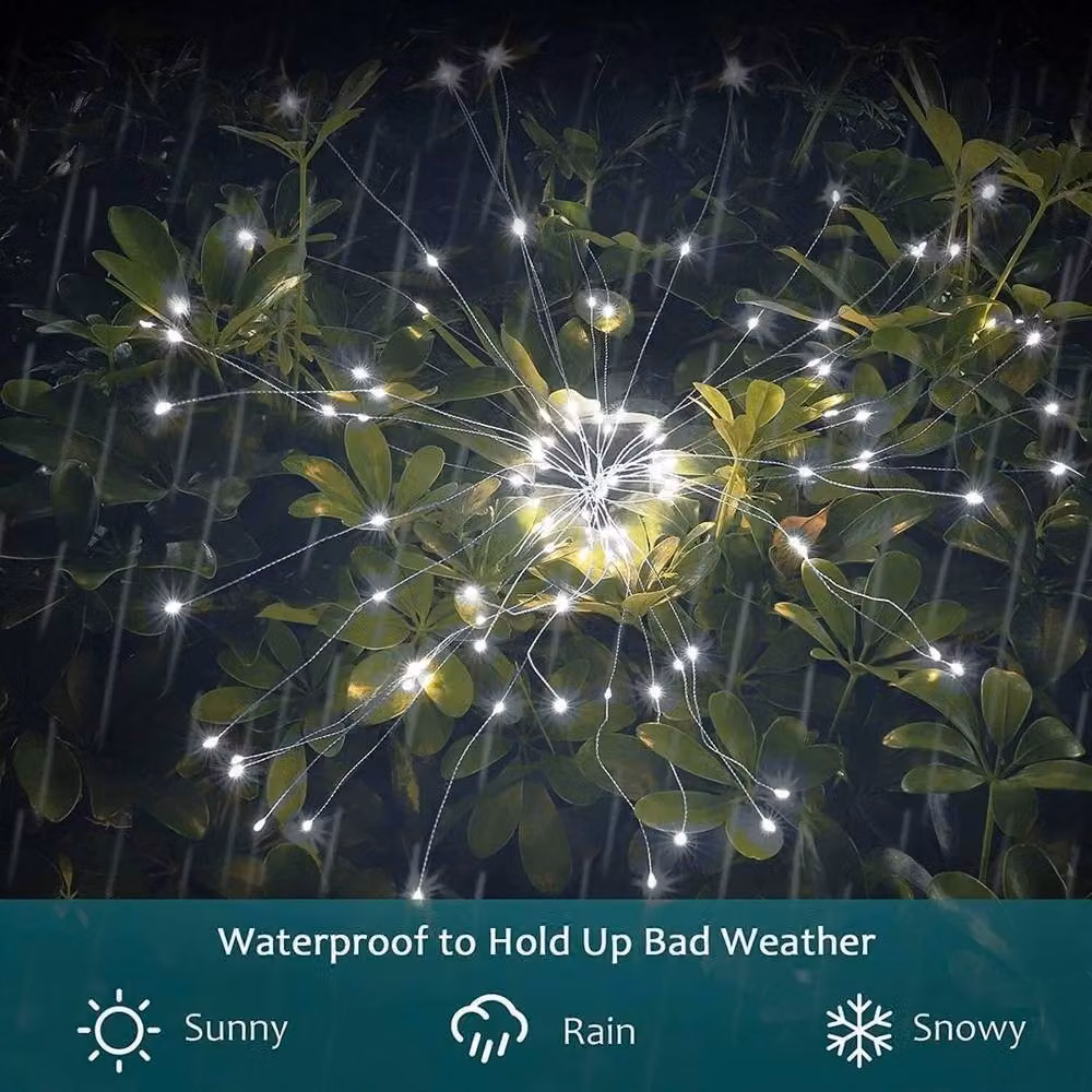 NESTLUNE 4-Piece Solar LED Firework Starburst Garden Path Lights in Cool White – 2