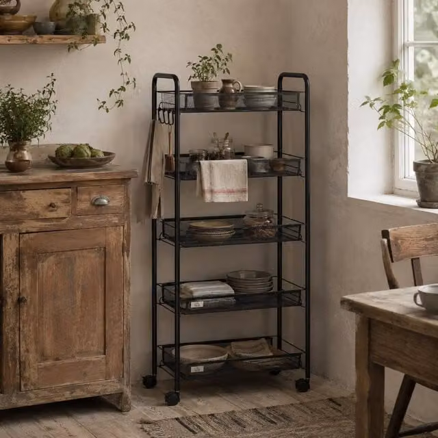 Wyld Haus Velu Metal 5 Basket Rolling Storage Trolley in Black, W/D/H: 45.0 x 26.5 x 106.0 cm – 1