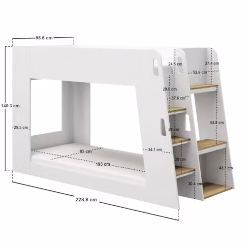Flair Furnishings Fern Single Bunk Bed in White and Oak – 3