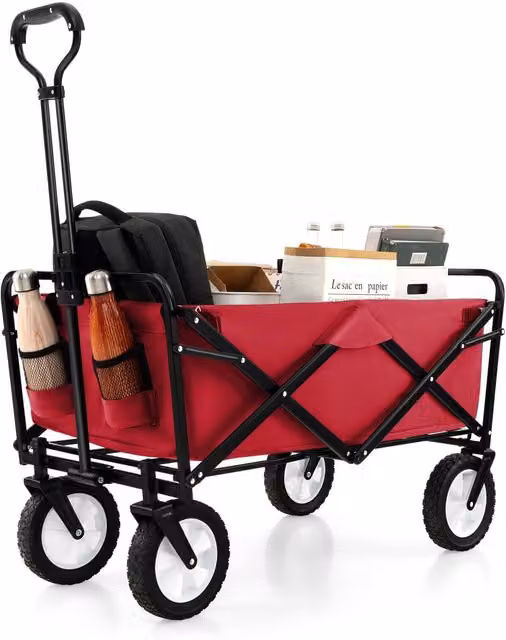 Costway Heavy Duty Collapsible Folding Outdoor Utility Wagon in Red