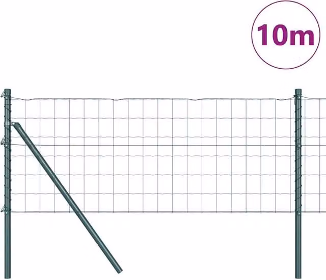 Berkfield Home Green Euro Fence with 7 Round Posts, Galvanised Steel, 0.4 x 10 m – 1