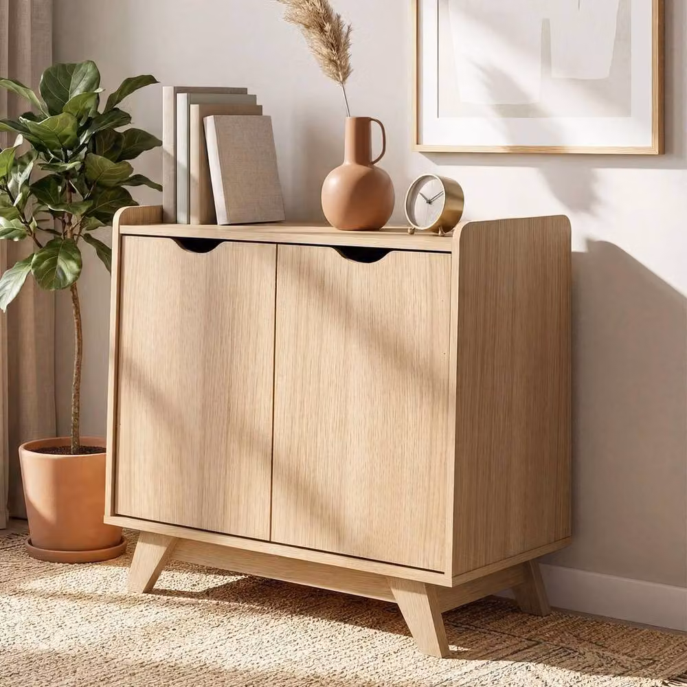VOGREX Freestanding 2-Door Storage Cabinet with Internal Shelves in Sand – 3