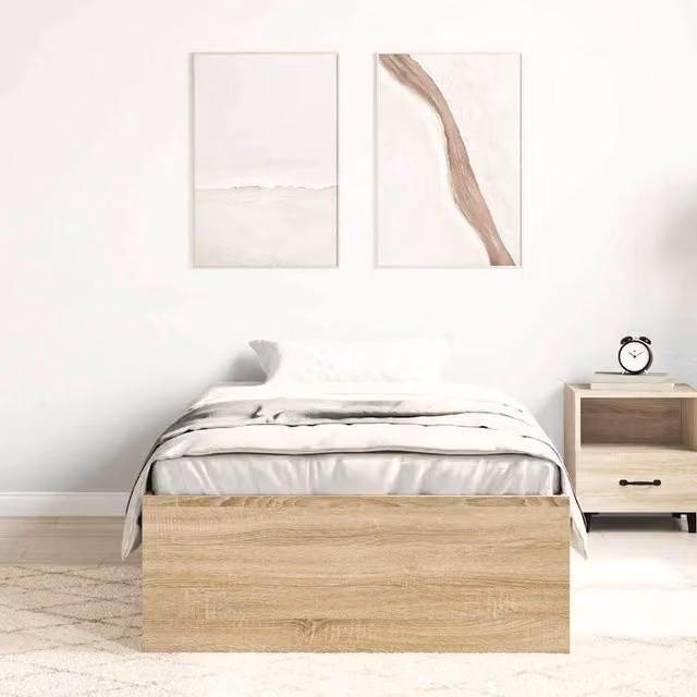 Berkfield Home Modern Sonoma Oak Bed Frame in Beige, W/D/H: 100 x 35 x 200 cm