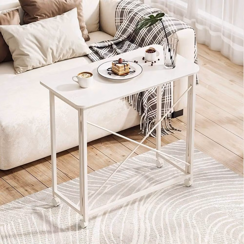 KORVIXA Foldable White Table Desk with Castors, W/D/H: 100 x 50 x 75 cm – 4