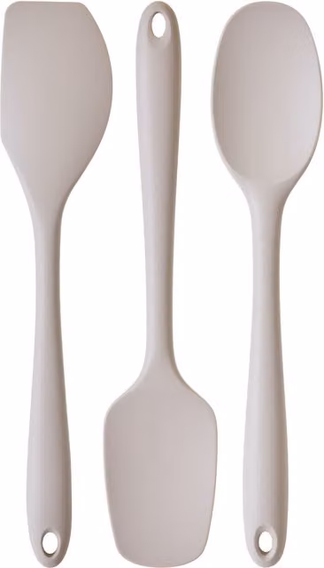 Orsina 3-Piece Silicone Kitchen Utensil Set in Grey and White, including Heat-Resistant Spoon, Spatula and Turner with Hanging Loops