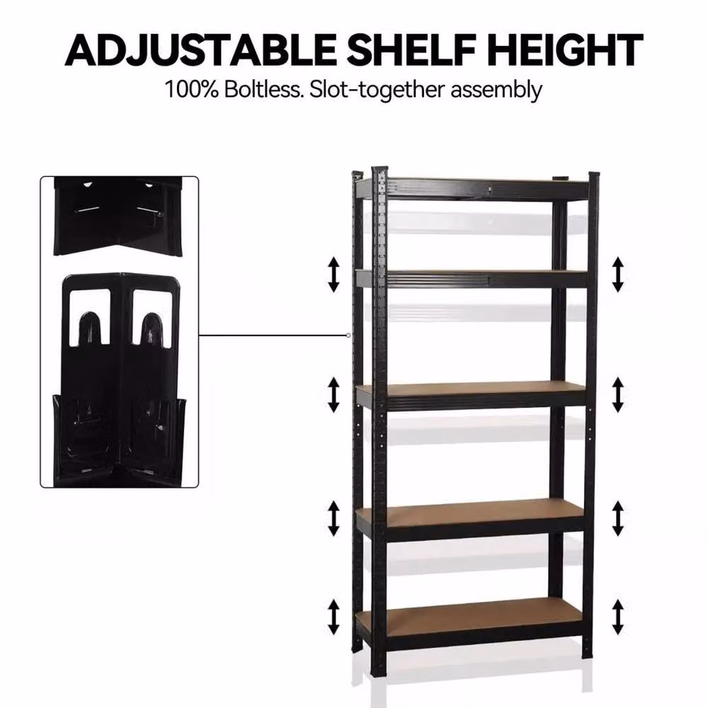 PAWNORA Heavy Duty 5 Tier Metal Racking Shelf with Adjustable Shelves in Black – 2