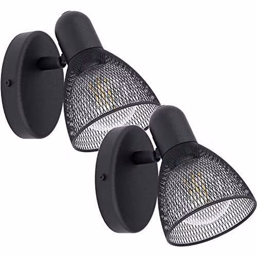 Loops 2 Pack Black Metal Wall Spot Lights with Round Mesh Shade and E14 Base – 1