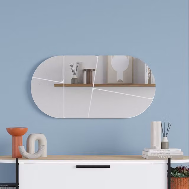 Decortie Otis Modern Oval Wall Mounted Glass Mirror - White