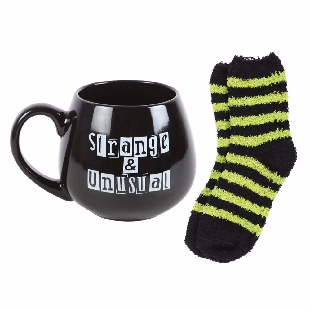 Something Different Strange and Unusual Black Striped Mug and Unisex Sock Set – 3