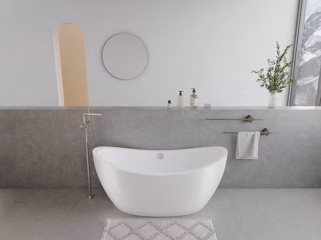 ALDA White Designer Oval Freestanding Acrylic Bath, W/D/H: 170 x 83 x 77 cm – 1