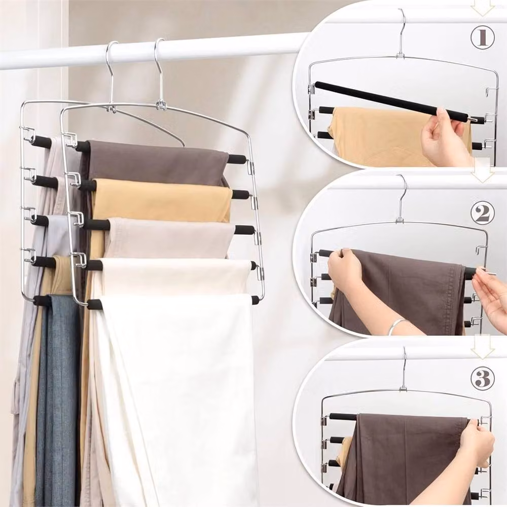 Nordara 2X Multi-Layer Trouser Hanger Space Saver Organizer in Metallic Silver – 3