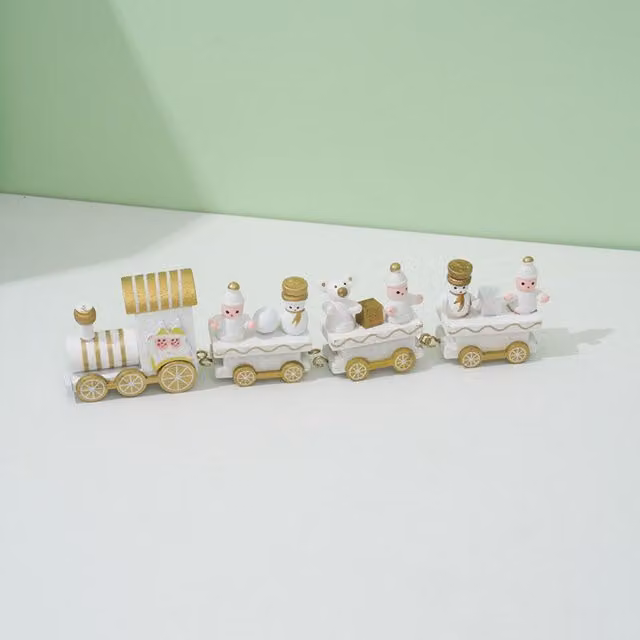 Leaper Retro Wooden Christmas Train Tabletop Ornament in White, Red and Green