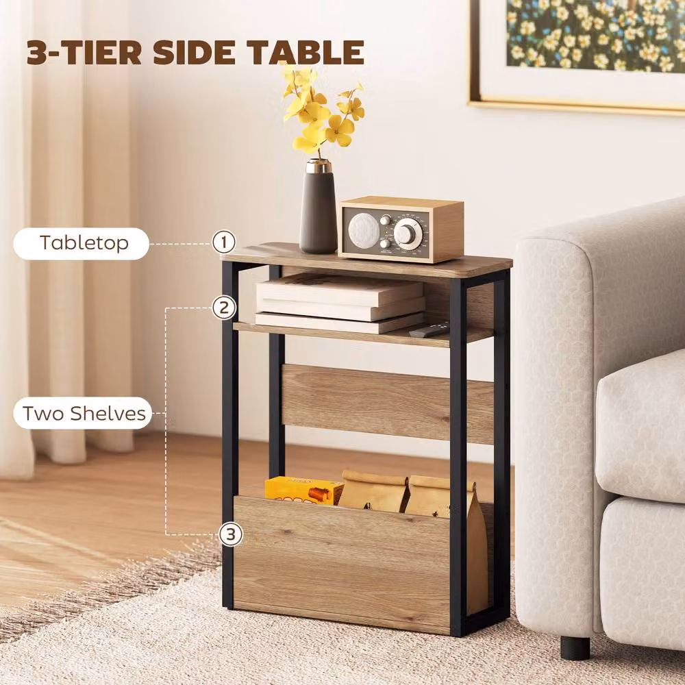 HOMCOM Industrial Side Table with Metal Frame and Storage Shelves, Brown and Black, W: 40.0 cm, D: 18.0 cm, H: 58.5 cm – 4
