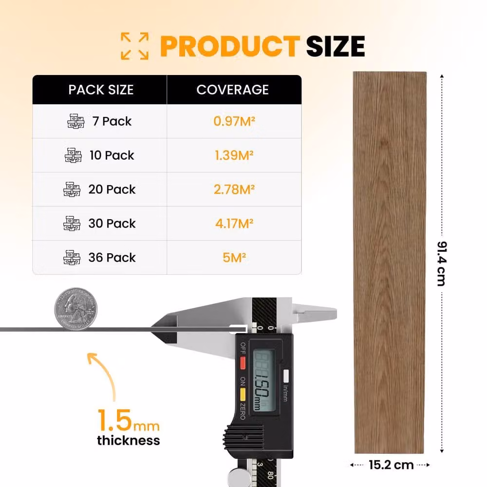 Novecrafto Self Adhesive Wood Look Vinyl Floor Planks, Pack of 10, Light Beige, W: 91.4 cm, D: 15.2 cm – 3