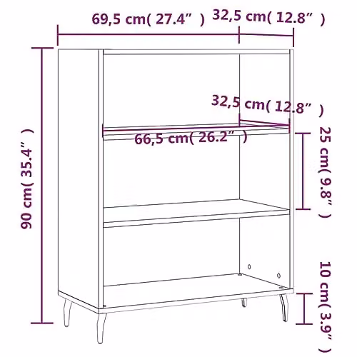 vidaXL Modern Grey Sonoma Shelf Cabinet with Back Panel, W/D/H: 69.5 x 32.5 x 90 cm – 3