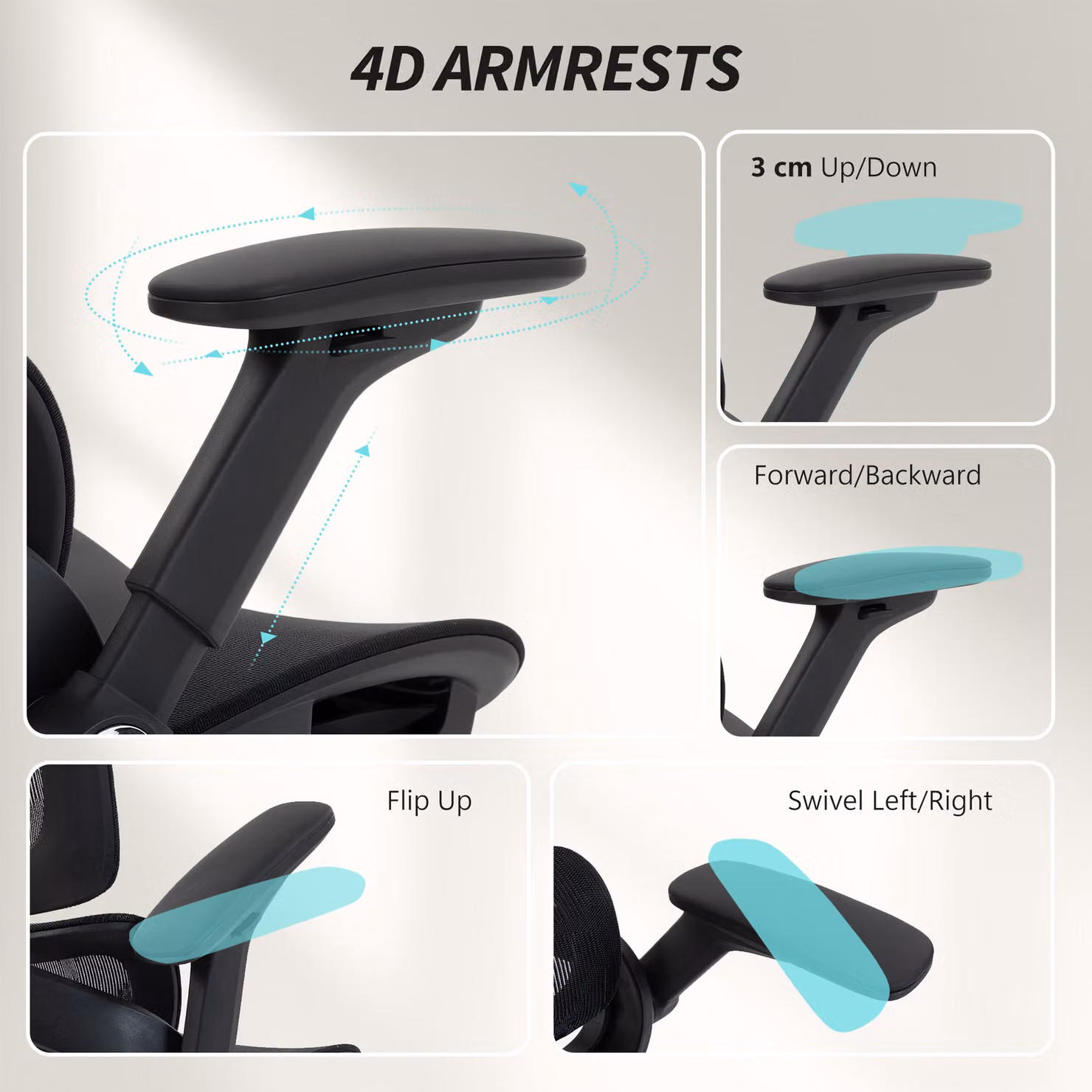 HOMCOM Ergonomic Black Fabric Office Chair with Headrest and Armrests – 7
