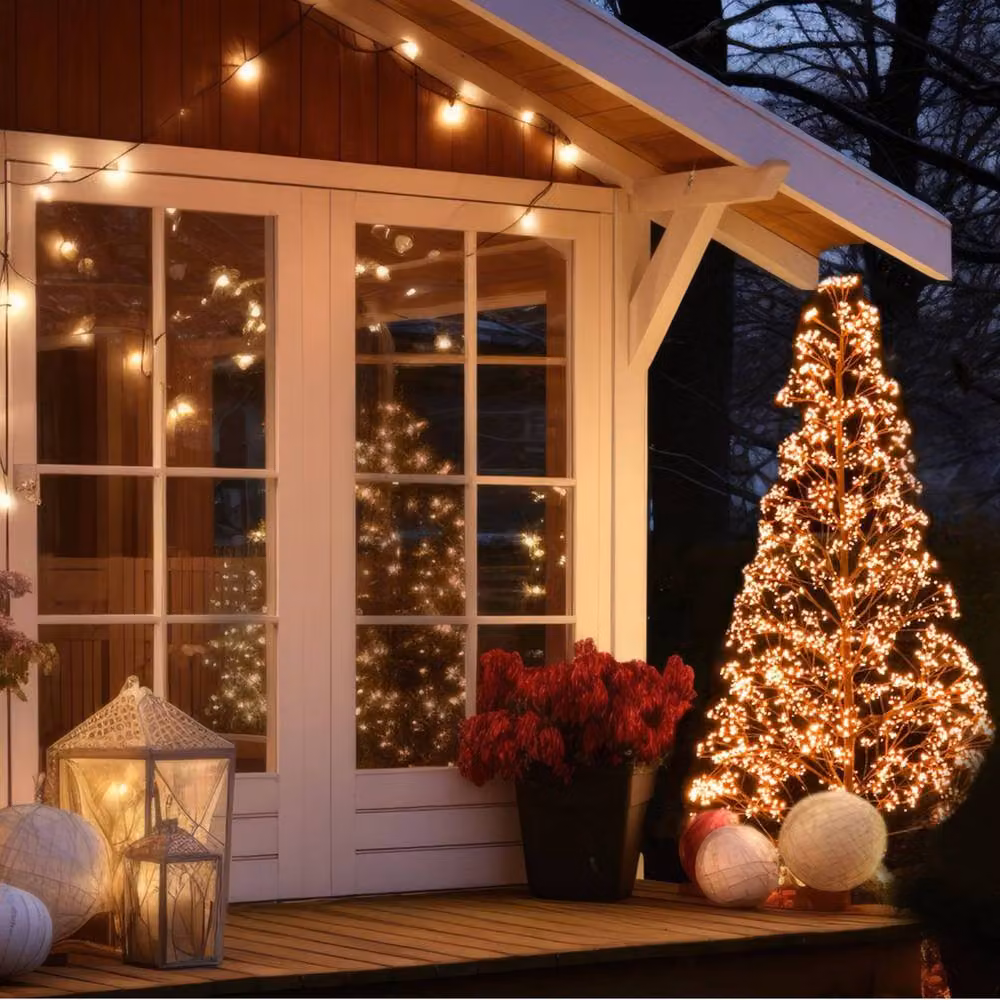 Pegdev Pre Lit Christmas Tree with Copper Gold Micro LEDs and Timer, Black Frame, Height: 210 cm – 3