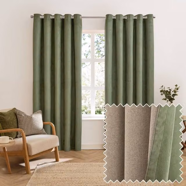 Furn Verso Reversible Suede-Look Blackout Eyelet Curtains in Green, Width: 137 cm, Height: 168 cm – 2