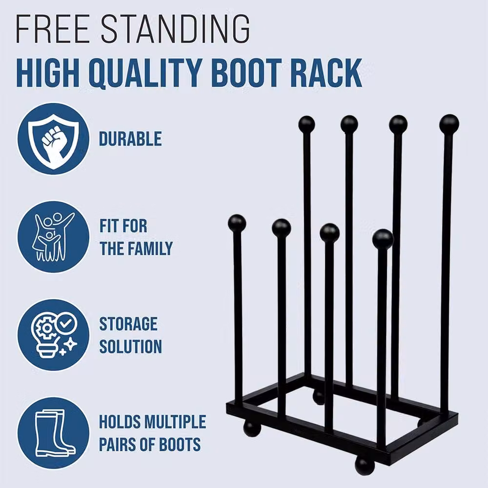 Crystals Black Metal Wellington Boot Rack and Shoe Storage Stand for 4 Pairs of Wellies – 6