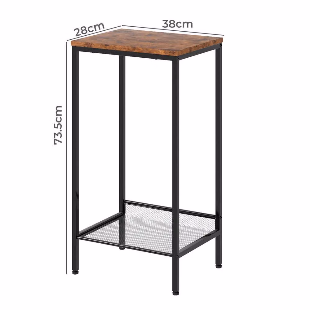 Levede Industrial 2-Tier Wood and Metal Side Table in Brown and Black – 3