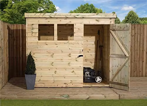 EMS Retail Empire 1500 Pent Garden Shed in Brown with Shiplap Tongue and Groove Construction and Right Hand Door