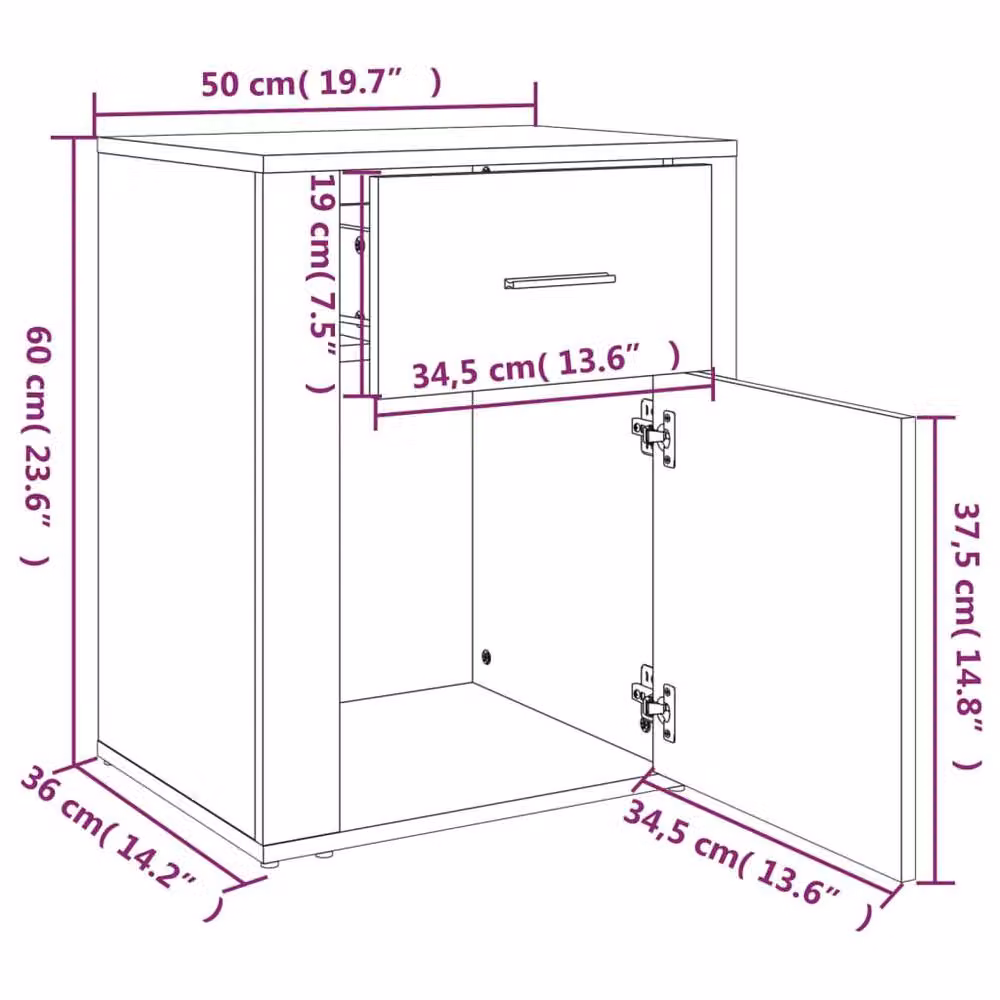 Berkfield Home Brown Oak Bedside Cabinet, W: 50 cm, D: 36 cm, H: 60 cm – 5