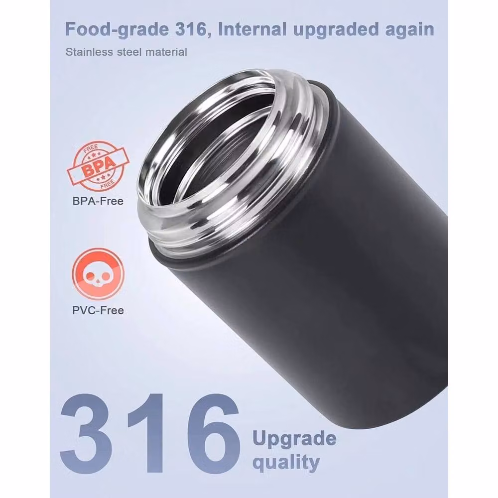 Kelvenix Stainless Steel Vacuum Thermal Food Flask in Black, 0.5 l – 3