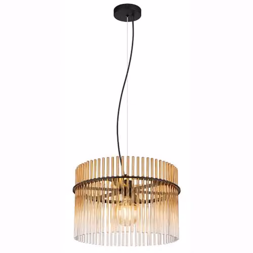 Globo Lighting Modern Black Metal and Amber Glass Pendant Light, Diameter: 40 cm
