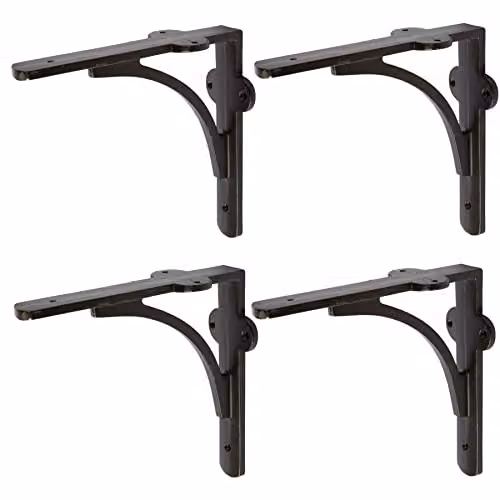 Hammer and Tongs Matt Black Curved Iron Shelf Bracket, Pack of 4, D150mm