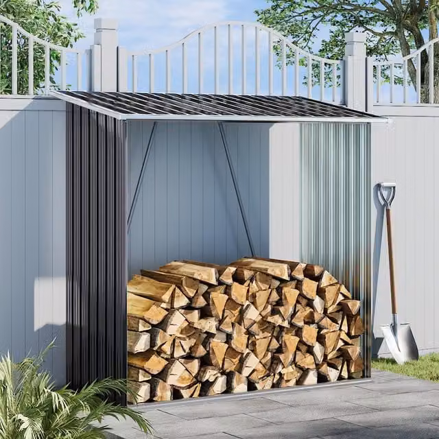 Breeins Pent Outdoor Steel Log Storage Shed in Grey